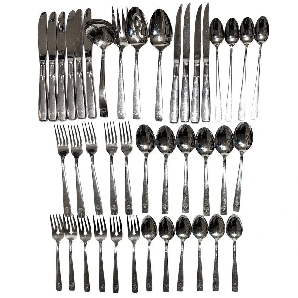 Vintage Oneidacraft Deluxe Stainless Flatware Set RX Pharmacy Medical Logo 41 Pc